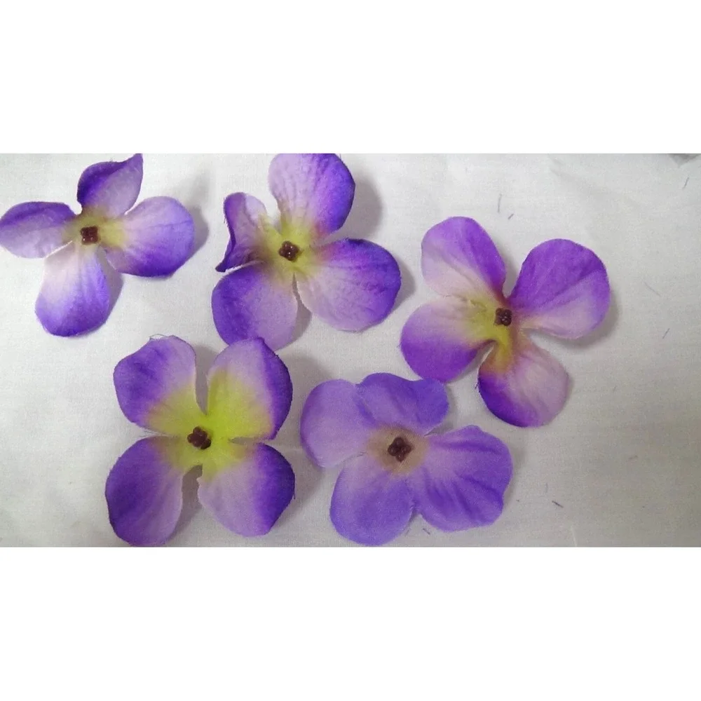 Hydrangea Flowers Artificial Blossoms Silk Purple & Yellow 70 Pieces #039C